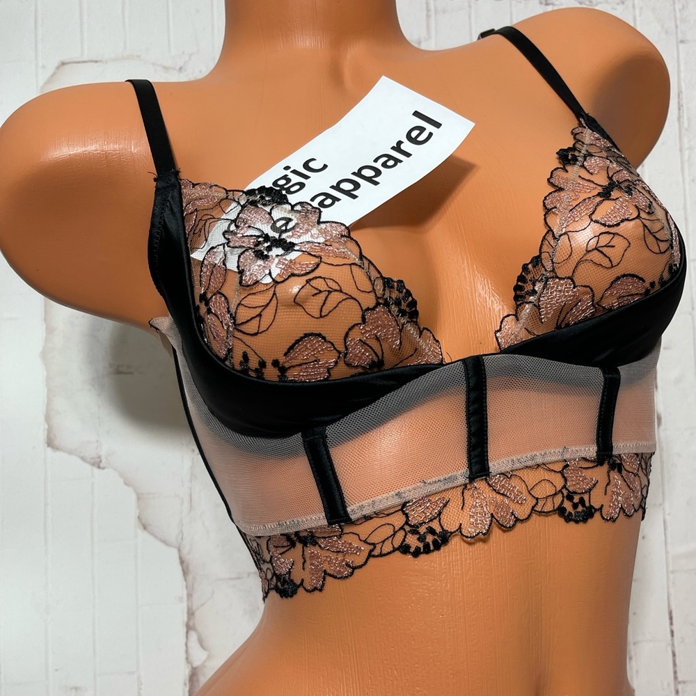 VS LUXE 34 36 EMBROIDERY APPLIQUÉ SATIN QUARTER CUP BRA TOP